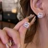 Silver Needle Diamond Surround Pearl Square Earrings Fashion Light Luxury Temperament Earrings Niche Commuter Versatile Earrings Fashion