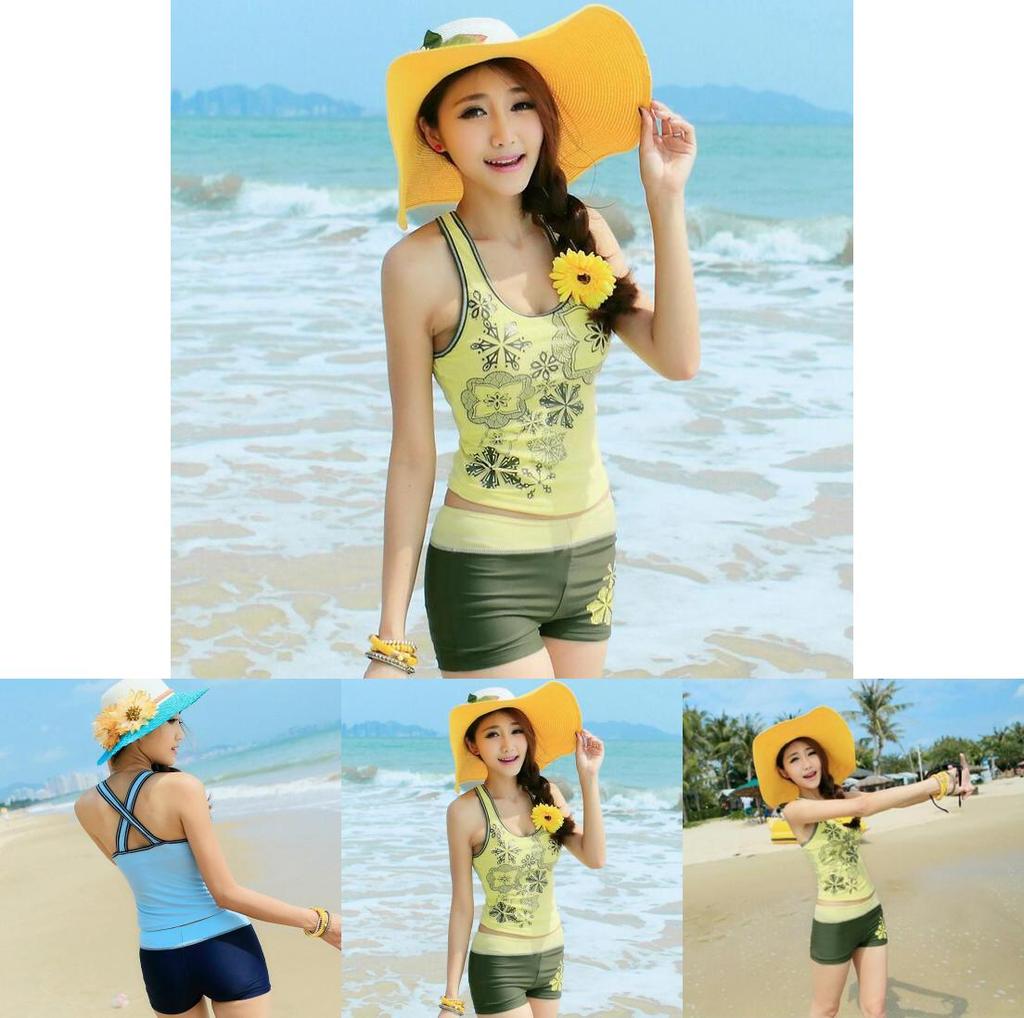 Vibrant Sexy Women Print Bra Tank Tops And Beach Sport Shorts Swimsuit Set