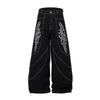 European and American RO wind structure segmentation flame embroidery washed primary color jeans loose wide-leg pants
