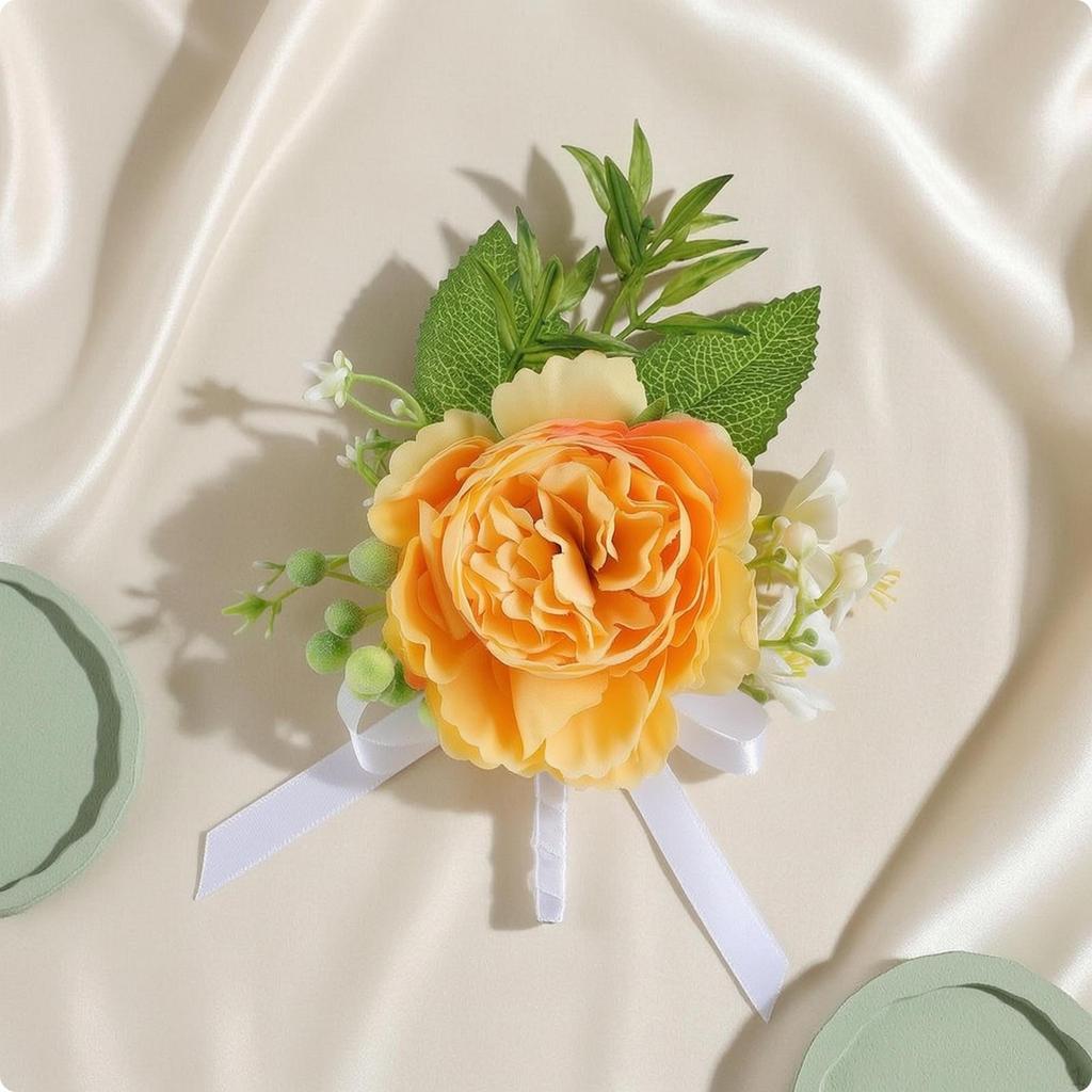 Wedding Corsage Handmade Rose Boutonniere Rustic with Ribbon for Bridesmaids, Groomsmen,