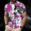 Women Short Sleeve Crew Neck T Shirt White Pink Black Rough Brush Ink Splash Abstract Print Top