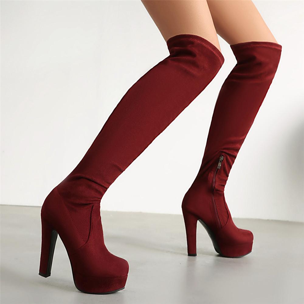 Fashion Female Over The Knee Boots Winter Knee High  Women Platform Boots High Heels Long Boots Ladies Shoe Plus Size 45 46