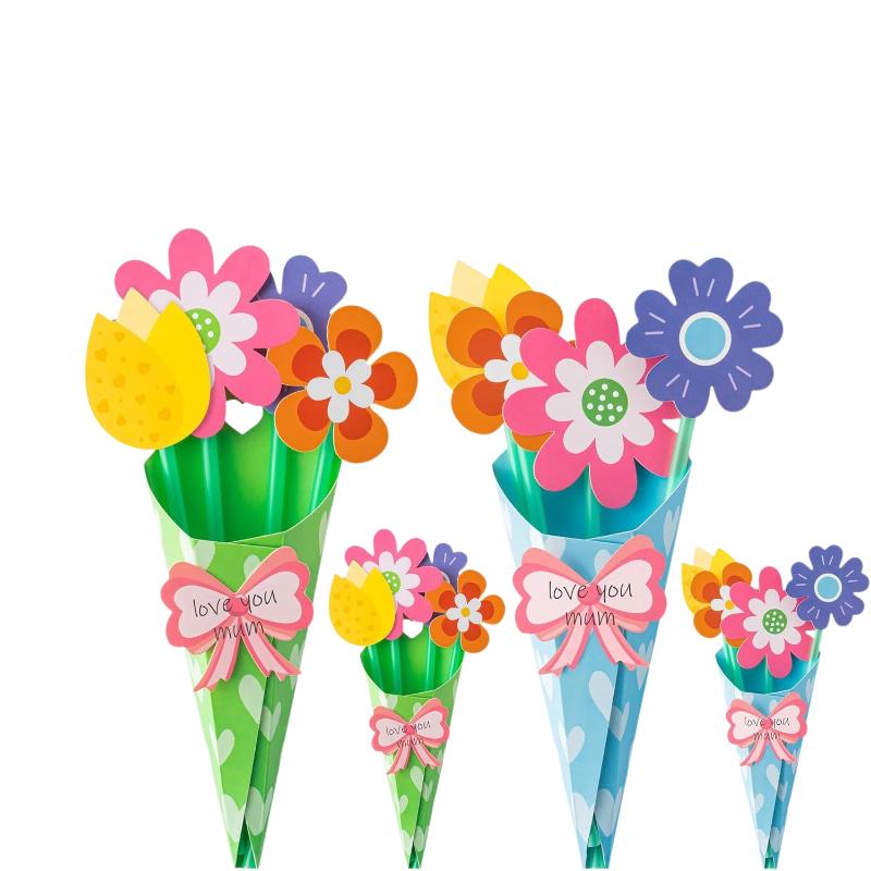 6/12Pcs Flower Bouquet Craft Kit Teacher Appreciation Week Mother's Day Flower Birthday Cards DIY Sister First Greeting Cards