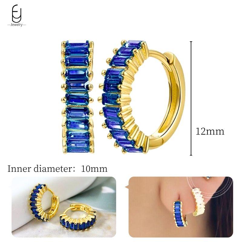 925 Silver Ear Buckles Fashion Hoop Earrings Dark Blue Crystal Pendant Gold Earrings High Women's Jewelry Luxury Gifts
