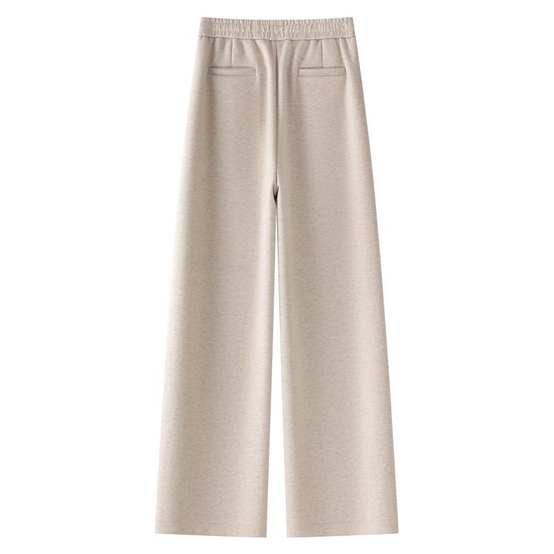 Beige Herringbone Wool Trousers - Women's 2024 Autumn/Winter Narrow Straight-Leg Casual Pants