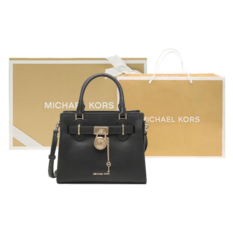 Michael Kors Nouveau Hamilton Letter Logo Lock Key Accessory Leather Shoulder Crossbody Tote Bag Women Handbags Black 35T1GHMS1L-BLACK