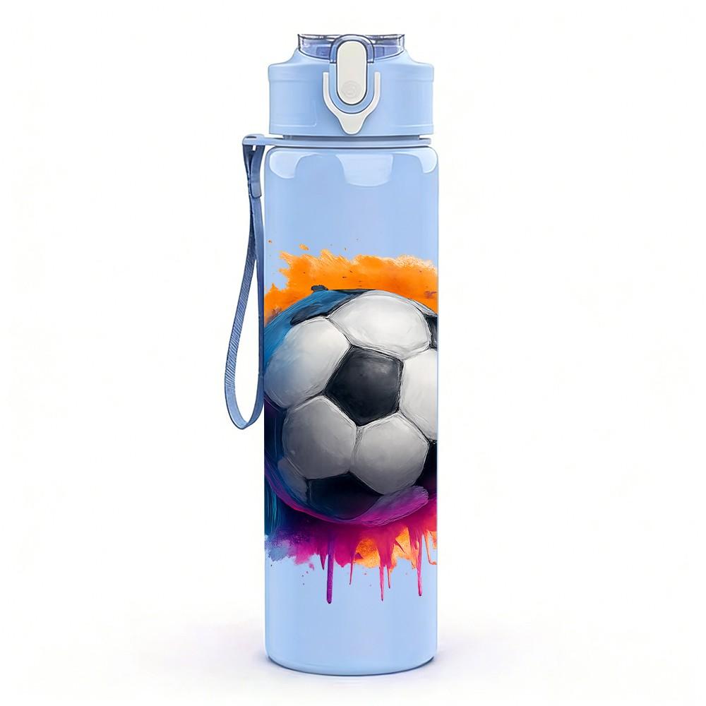 1PC Colorful Splash Soccer Ball Print 750ml Color Plastic Sports Water Bottle Leakproof Flip Straw Lid Suitable for Sports Office Home Use