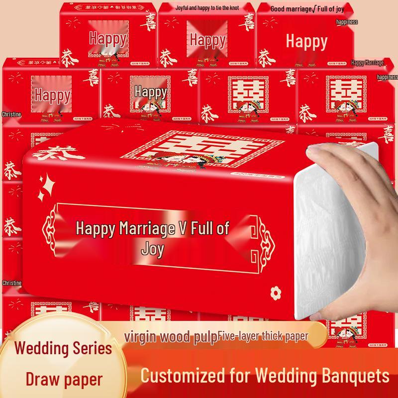Happy Union Wedding Napkins: Elegant Table Setting & Gift Box Packaging for Banquets and Celebrations