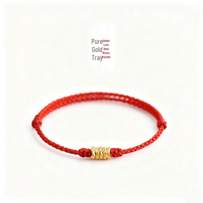 Pure Gold 999 Zodiac Red String Bracelet with Luck Beads for Baby's Full Moon or New Year