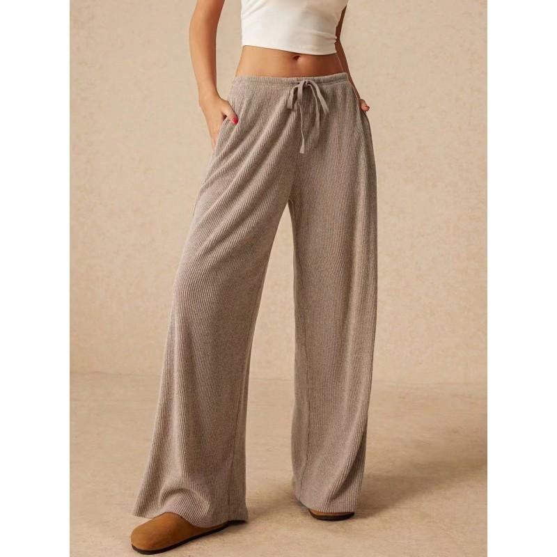Womens Wide Leg Pants Loose Fit Casual Trousers Winter Stretch Waistband Comfortable Office Chic