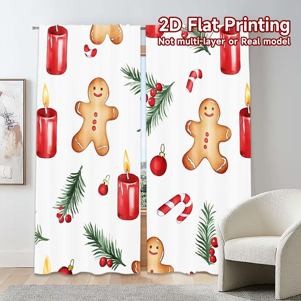 2pcs,Curtains Christmas Candies Ornaments Trees (3) Popular Contemporary Curtains Versatile Durable Polyester Curtains