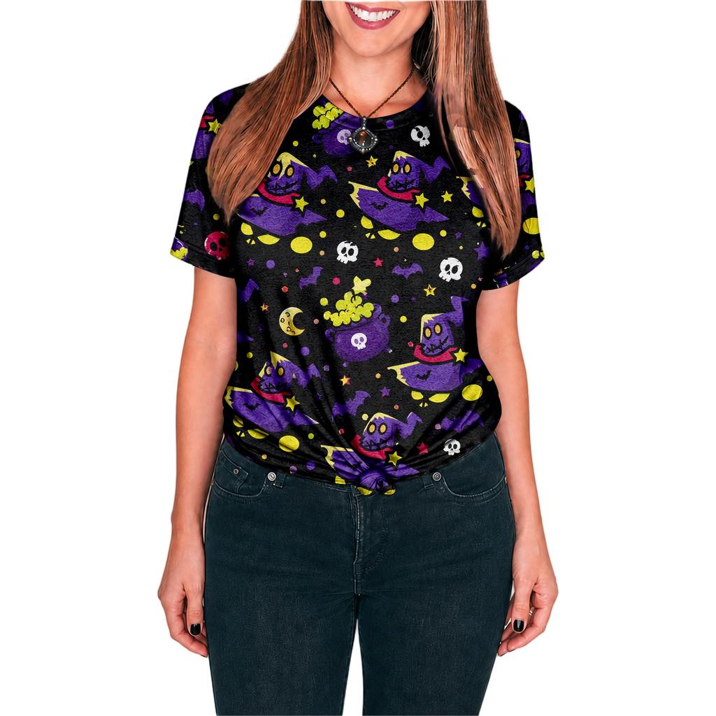 Halloween All Over Print T Shirt, Cute Pumpkin Graphic Tee for Women Men