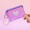 Cute Heart Pvc Transparent Handbag Coin Purse With Beads Chain Women Wallet Zipper Bag Wallet Earphone Key Storage Bag Girl Gift