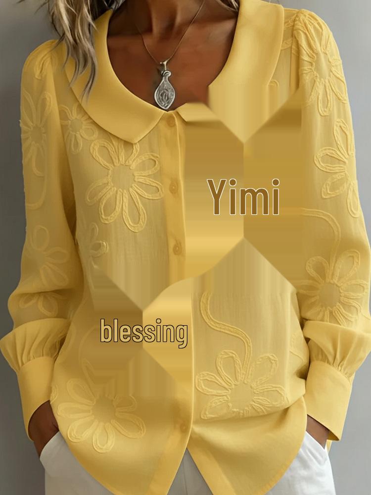 2026 Spring-Summer Embroidery Jacquard Doll Collar Long Sleeve Shirt