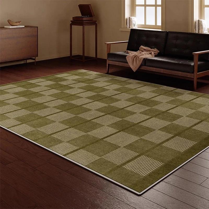 Green Striped Grid Area Rug Art Decor Living Room Carpet Soft Firm Coffee Table Mat Non-Slip Soundproof Cloakroom Floor Rug