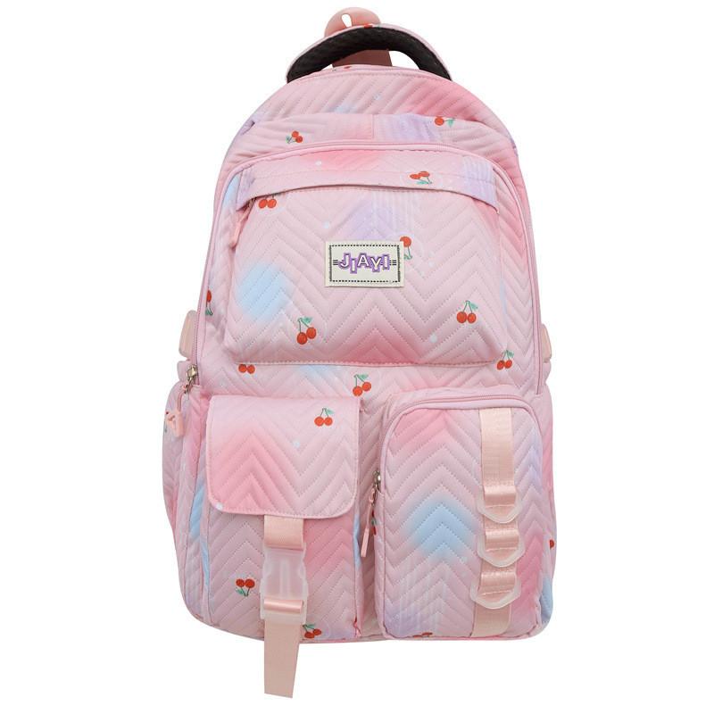 Spotted Fashion Colored Cherry Pattern Student Backpack For High School Use