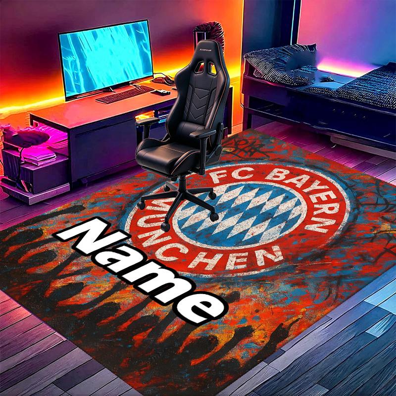 Custom Name Personalized FC Bayern Print Carpet, Versatile Home Decor Rug, for Playroom, Apartment, Balcony, Entryway, Hallway Gift