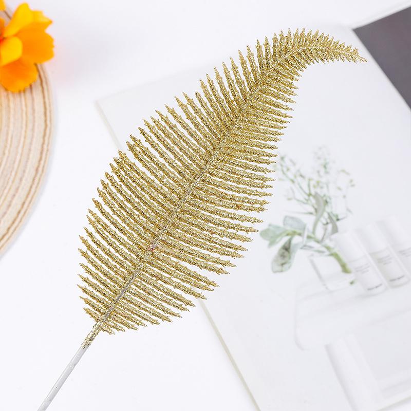 6Pcs Gold Silver Glitter Feathers Christmas Tree Ornament Simulation Leaf Plant Decor Home Wedding