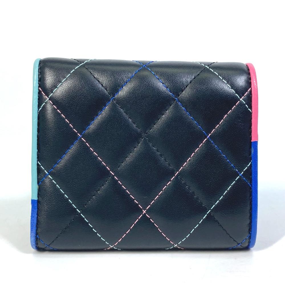 Chanel Znak CC Mała klapka Kompaktowy portfel Portfel trifold Skóra jagnięca Czarny
