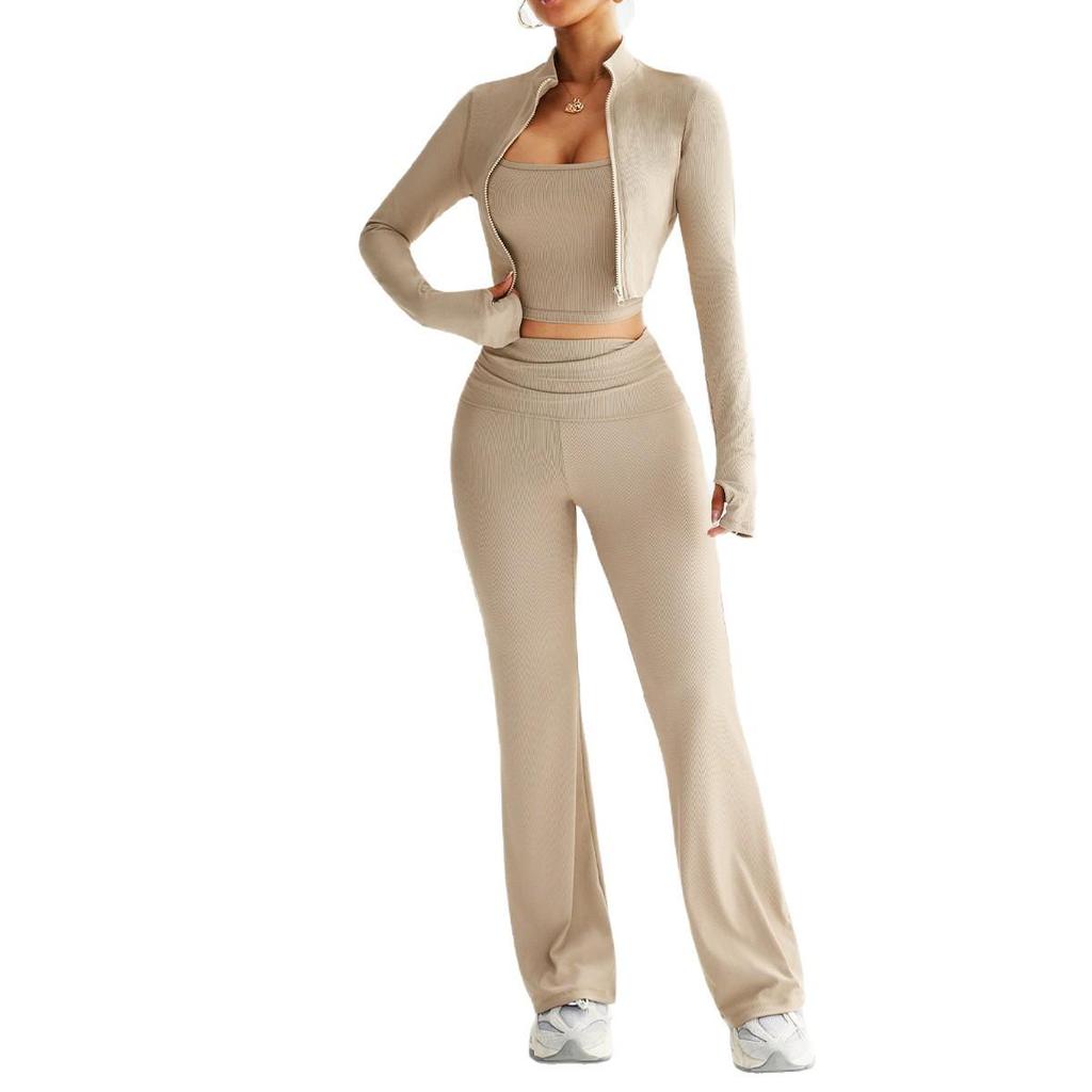 Dámský jarně-letní rychleschnoucí fitness kardigan 3dílná sada na jógu a běh