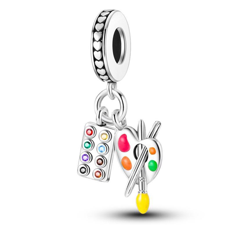 New S925 Silver Color Eggshell Painter's Palette Artist Charms Beads Fit  S925 Original Bracelets DIY Jewelry Birthday Gift