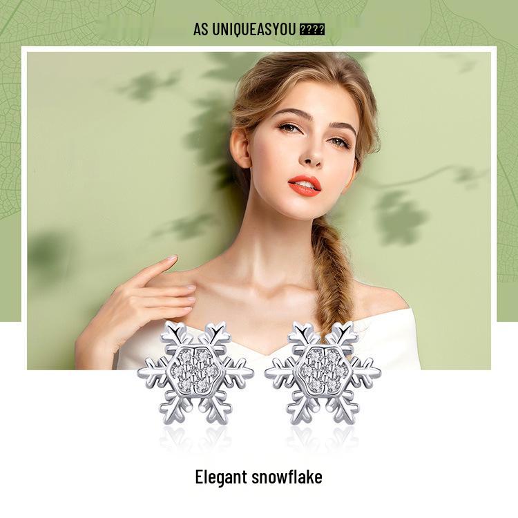 Europäischer & Amerikanischer Stil S925 Silber Schneeflocken Weihnachts-Ohrringe, Vielseitig Weißgoldplattiert BSE009