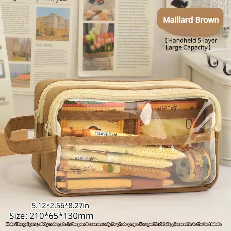 Clear Pencil Bag Portable Color Block Stationery Organizer Large Capacity Student Pencil Case School Supplies Storage Pouch