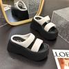 Real soft leather thick-soled women's sandals summer versatile muffin thick-soled and light, small people increase their height with one pedal