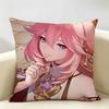 Yae Miko Genshin Impact Cushion Cover Natural Linen Organic Fabric DoubleSided Printing Room Sofa Decor Pillow Case