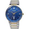 Citizen Quartz Men's Watch BI5124-50L Blue Silver Gold Stainless Steel 100m Water Resistant
