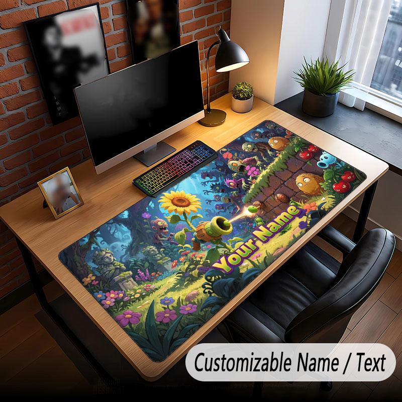 Tappetino Mouse Grande con Testo Nome Personalizzato, Plants vs. Tappetino Esteso Morbido Antiscivolo per Scrivania Zombie per Ufficio Domestico