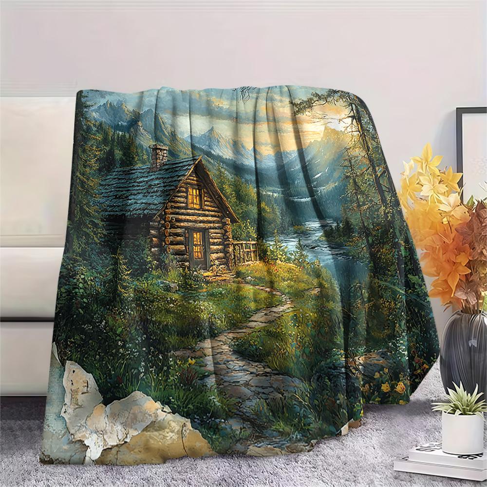 Village Print Flannel Blanket, High Quality Comfortable for All Seasons, Home Decor, Warmth and Comfort, Perfect for Christmas Gifts