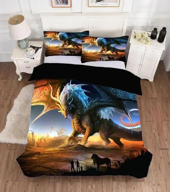Scientisfictional Dragon Duvet Cover Set Colorful Graffiti Bed Linen Set Bohemia Comforter Bedding Set Bedroom Set Queen