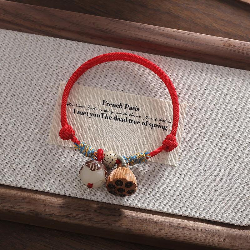 

Винтажный шарм из дерева бодхи в виде цветка лотоса, плетеные браслеты для женщин и мужчин, ручная работа, веревочная цепочка, браслеты красный