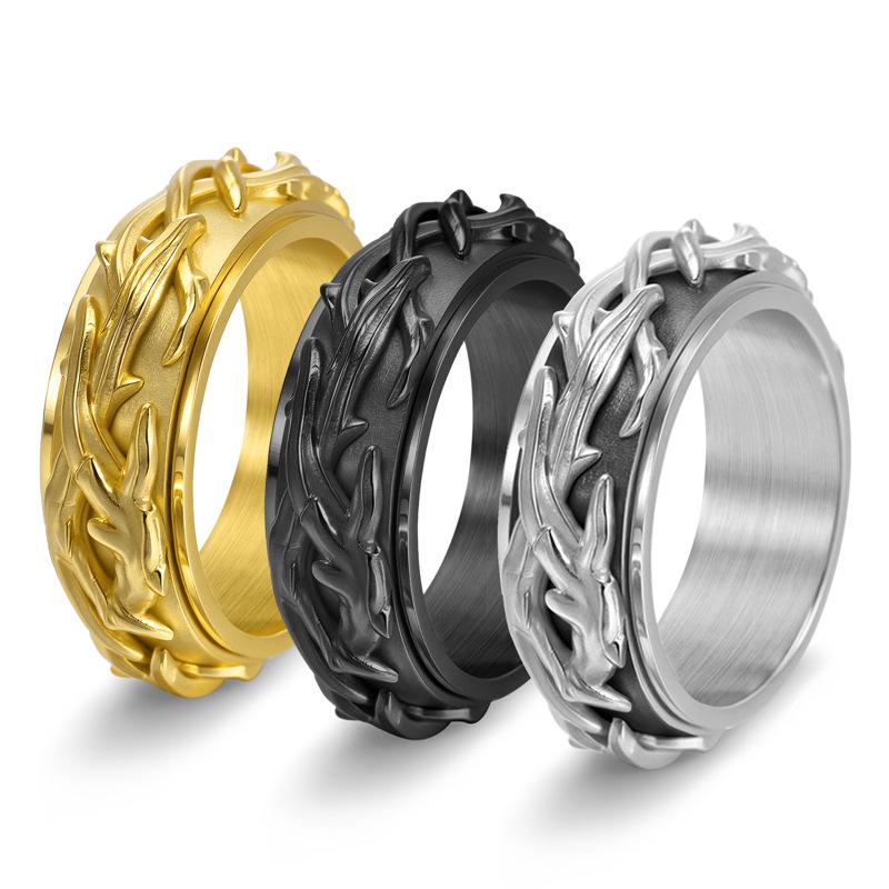 Vintage Punk Men's Stainless Steel Thorny Vine Ring Gold Plated Jewelry New