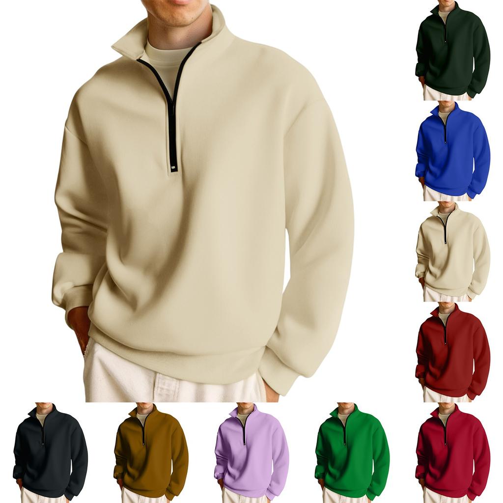 Men's Casual Long-Sleeved Collared Quarter-Zip Sweatshirt