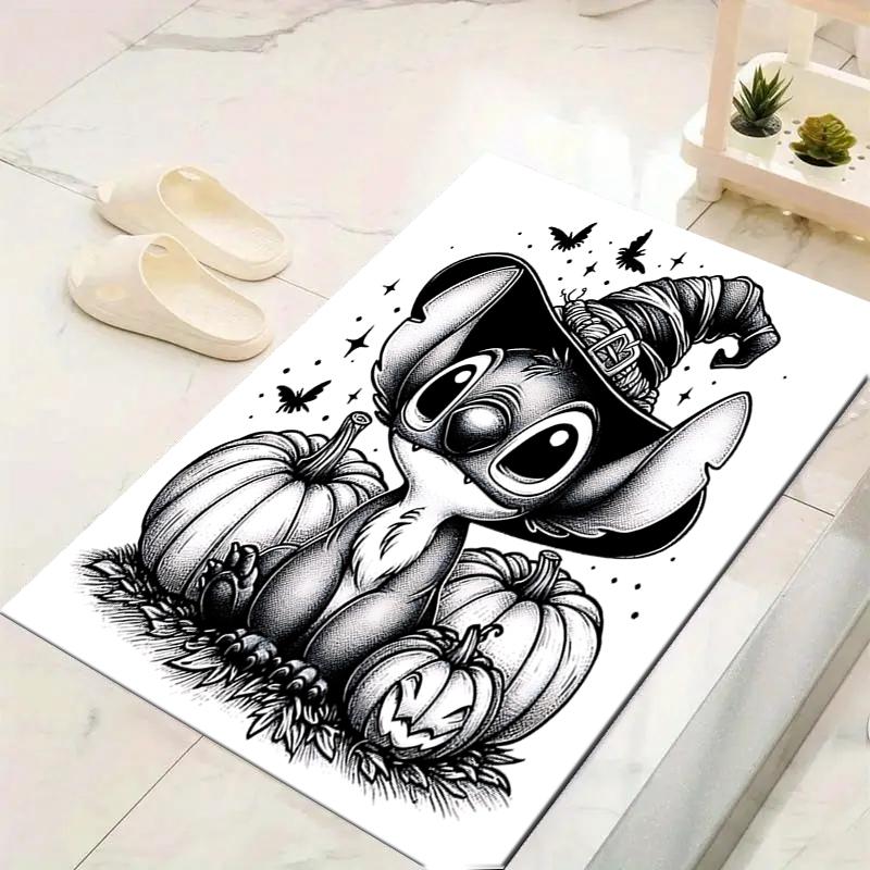 1Pc Halloween Stitch Pumpkins Printed Flannel Rug Soft Non Slip Carpet for Bedroom Living Room Office Floor Outdoor Home Decor Xmas Gift H1454