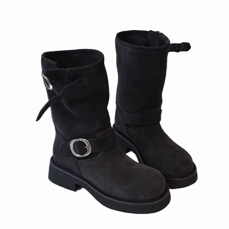 Martin Boots Women's 2025 New Versatile Heightening Western Boots Retro Super Foreign Thick Heel Round Head Short Boots Stacking Boots