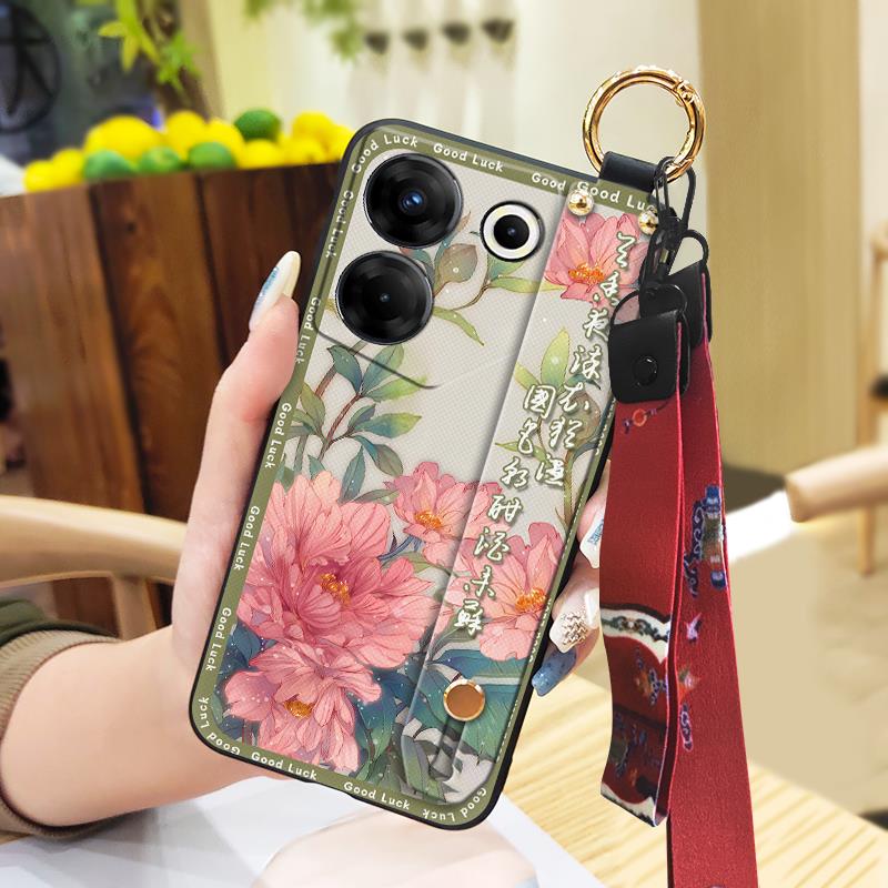 For Mom Chinese Style Phone Case For Tecno Camon20 Pro 5G/CK8n Fashion Wrist Strap Soft Case Phone Holder Dirt-resistant