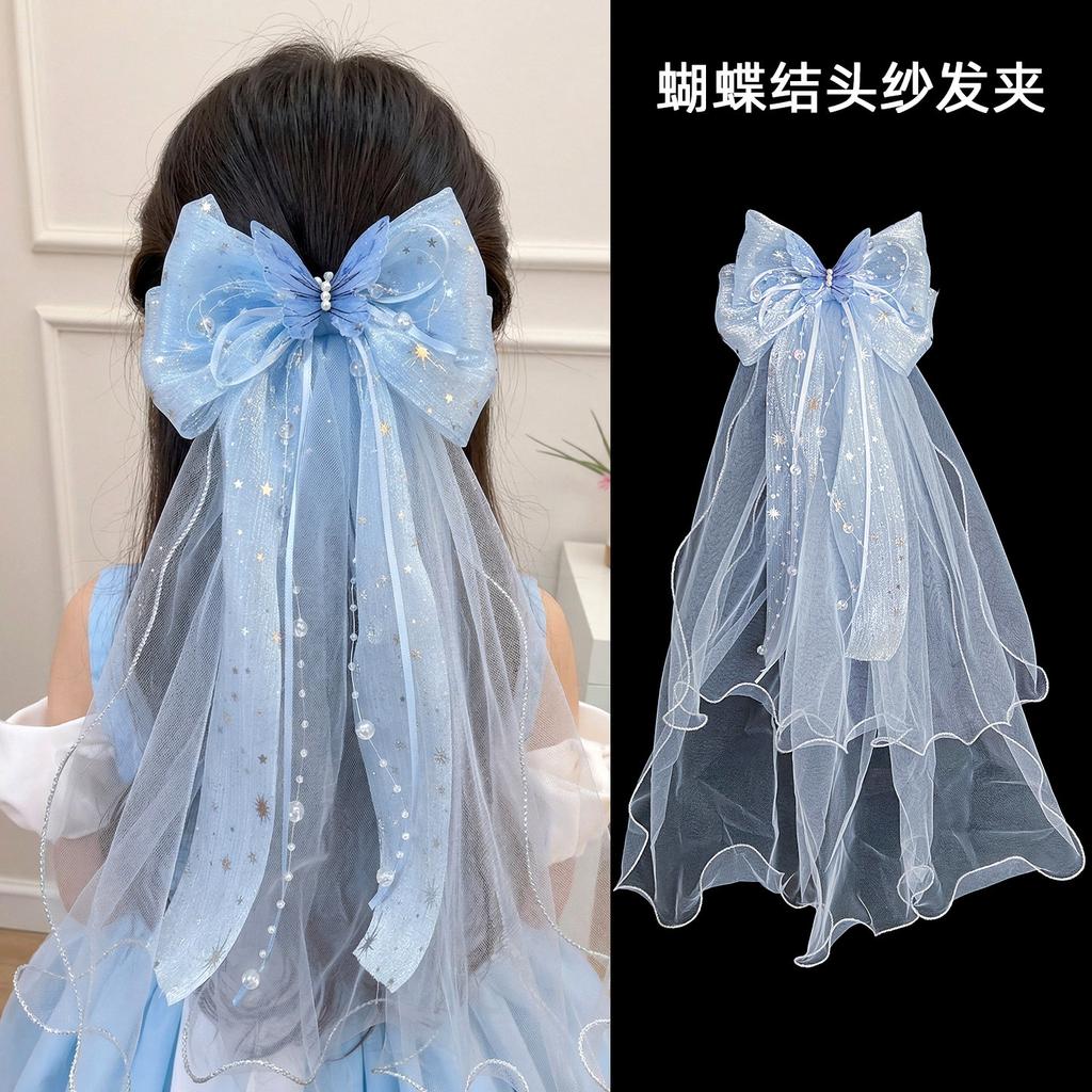 Fairy Princess Tulle Bow Hair Clip for Girls, Soft Mesh Headpiece for Birthday & Photography, Comfortable Anti-Slip Kids Hair Accessories