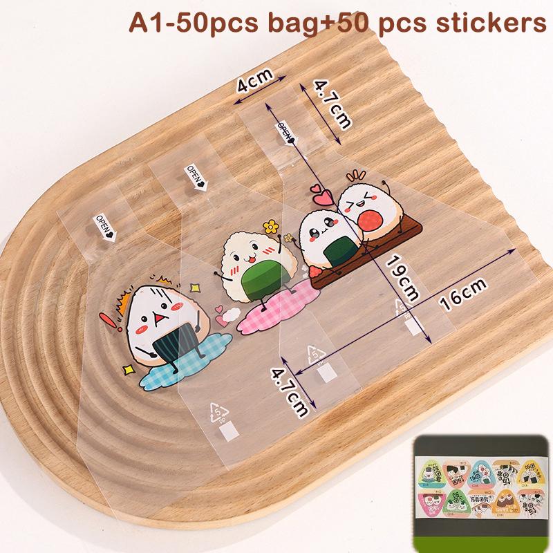 50/100Pcs Lovely Cartoon Triangle Rice Ball Packing Bag Seaweed Onigiri Sushi Bento Making Mold Bento Accessories Sushi Bags