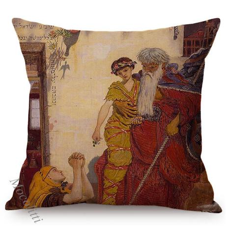 Euro Vintage Oil Painting Sofa Decoration Pillow Case Old Society Story Pattern Cotton Linen Square Cushion Cover Almofadas