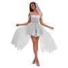 New Adult Ladies Halloween Co Ghost Bridal Costume White Mesh Dress Party Stage Show Costume