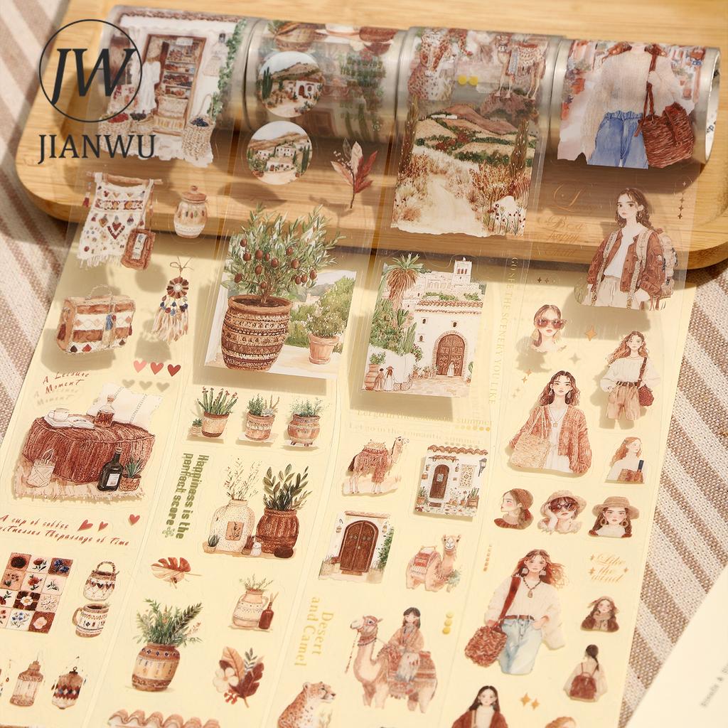 JIANWU Romantic Bohemian Series Vintage Plant Flower Character Material Collage PET Tape Creative DIY Journal Stationery