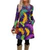 Modisches Damen-Kleid mit Rundhalsausschnitt, langen Ärmeln, Print, Tasche und Knöpfen, Freizeit