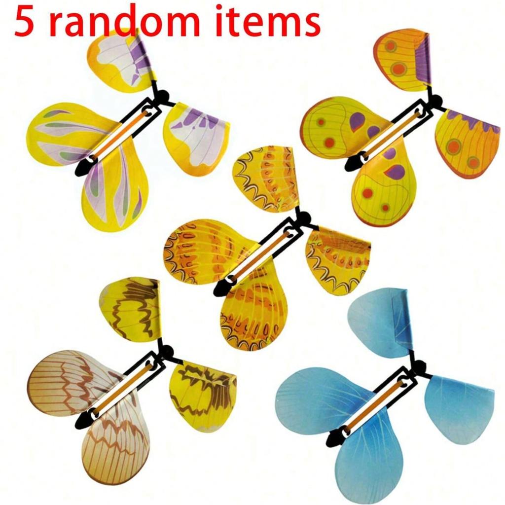5 Pcs Magic Wind Up Flying Butterfly, Rubber Band Powered Magic Fairy Flying Toy, Great Surprise Gift ,Party Favor Random, Christmas Magic,