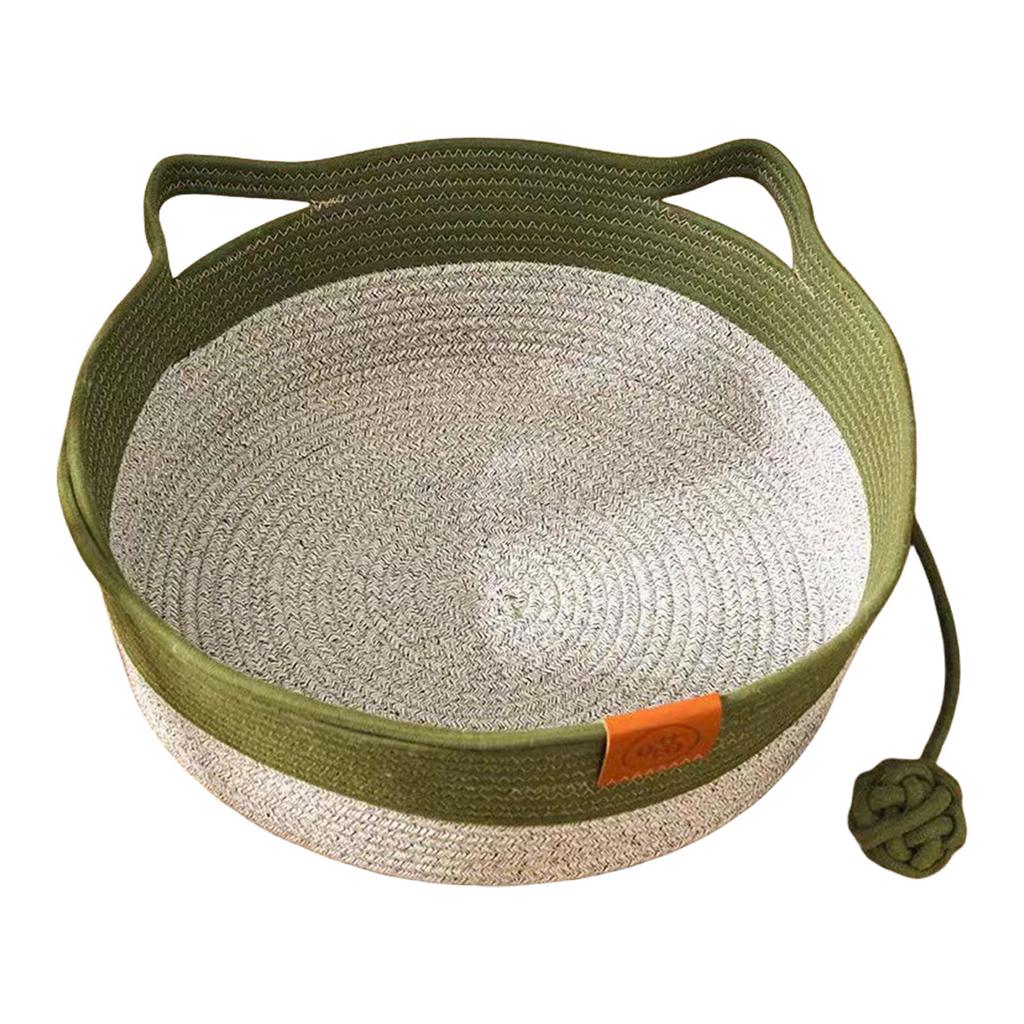 Cama Redonda para Gatos de Corda de Algodão Trançada à Mão com Alças de Orelha de Gato Removíveis Ninho Respirável para Animais de Estimação para Gatos de Interior