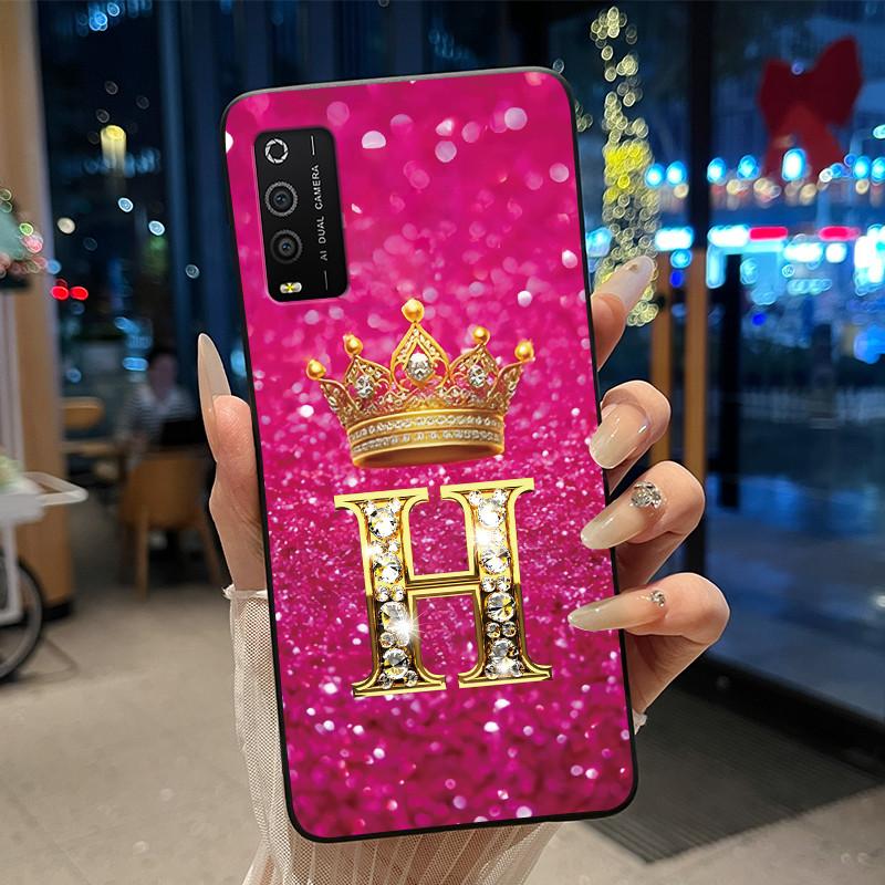 Case For TCL 205 4187D Bumper Black Silicone Shockproof Soft Casing Lucky Exclusive Initial Letter Luxury Crown Pattern Cover