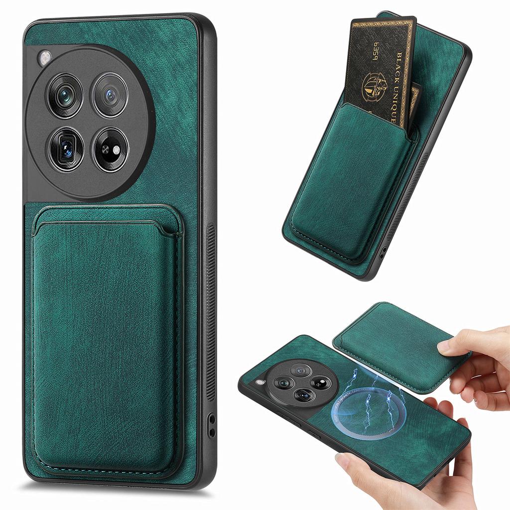 For OnePlus 12 5G Case Compatible with MagSafe Leather Back Cover with Detachable Card Holder