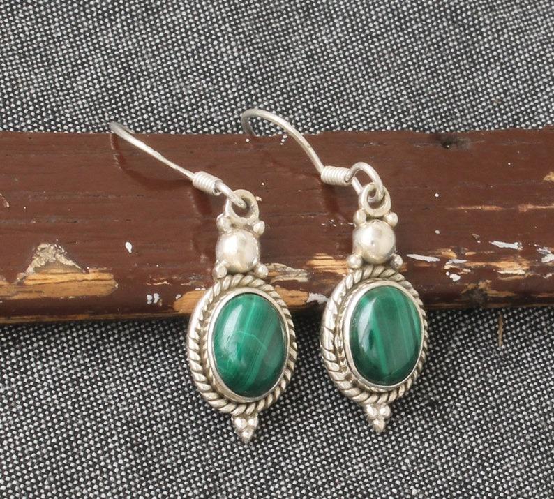 Solid 925 Sterling Silver Malachite Gemstone Earring Women Designer Earring Gift For Her